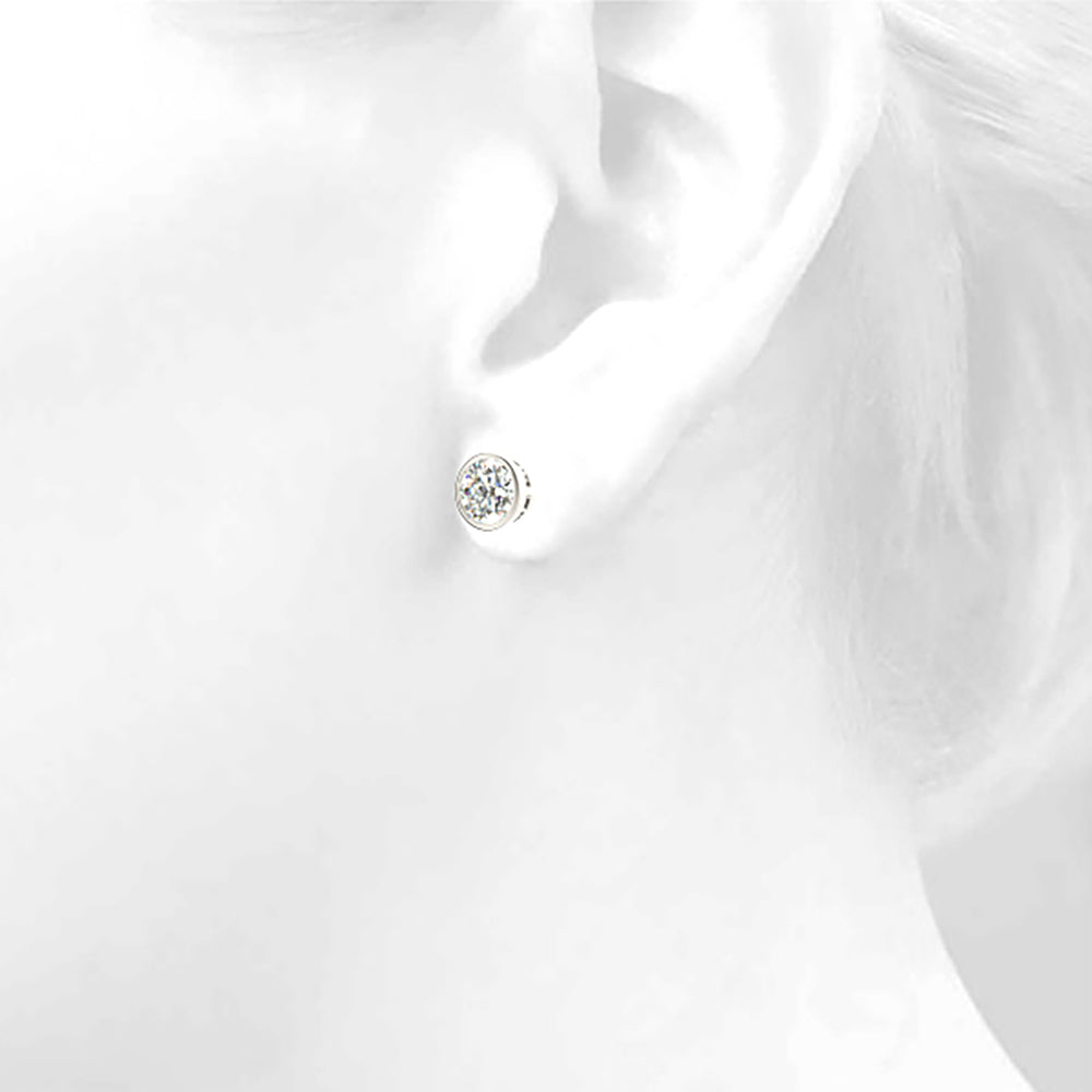 Bezel Set Round Diamond Stud Earrings-VIRABYANI